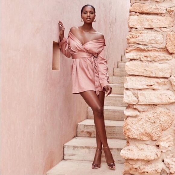 House of cb Mena Mini Pink Champagne Dress Wrap Size L - Picture 1 of 10